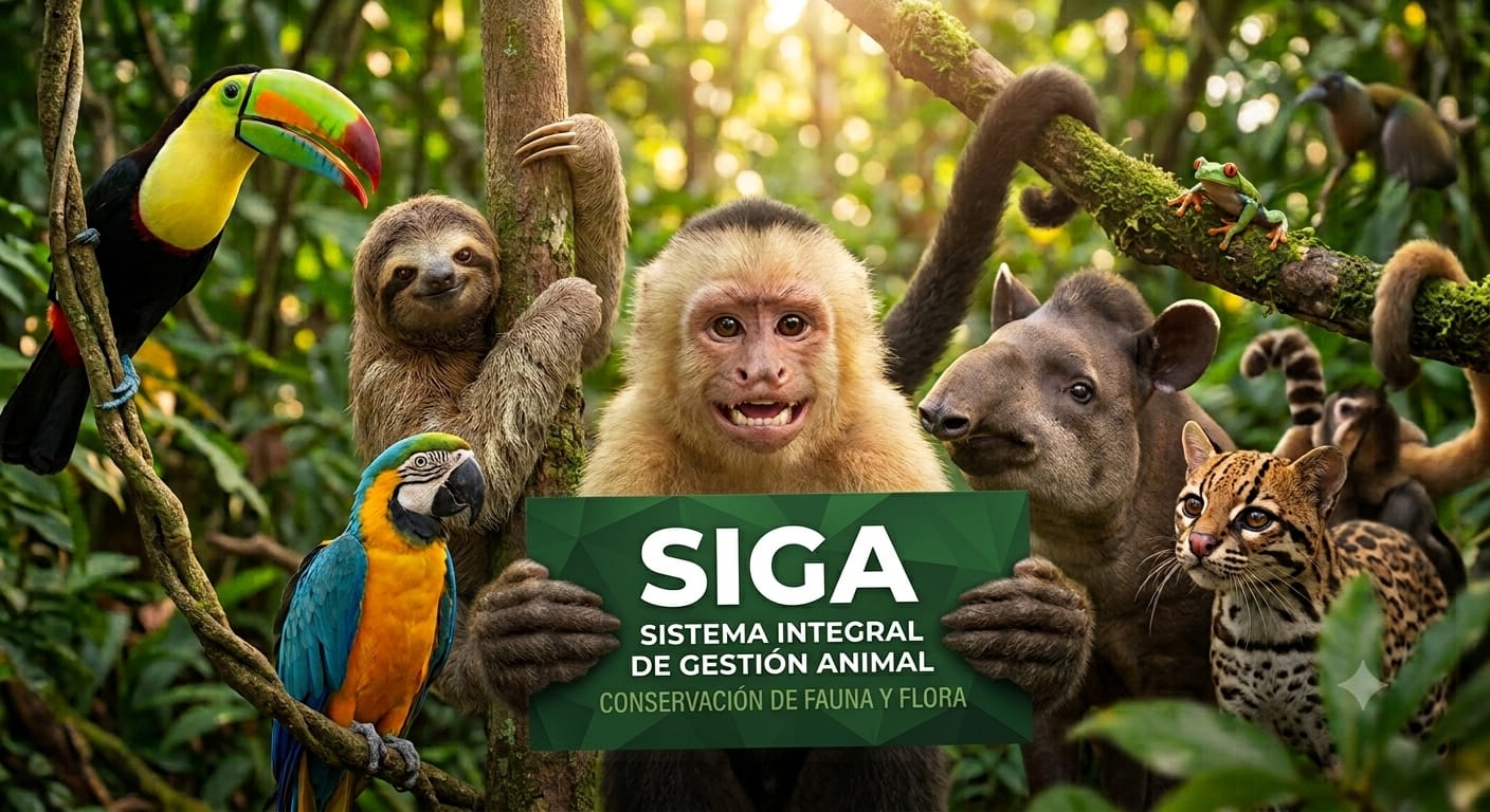 Fauna silvestre: mono capuchino, perezoso, guacamaya, tapir y ocelote